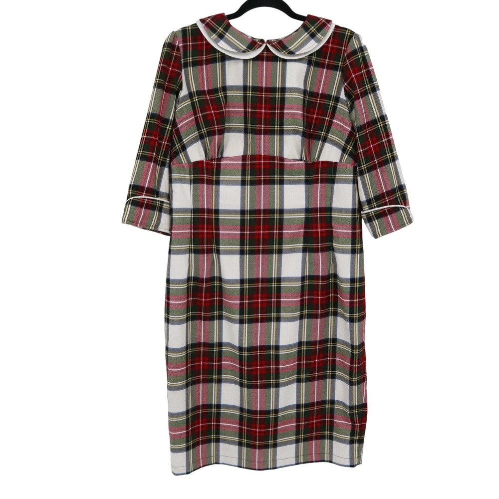Elegant Plaid Midi Dress with Peter Pan Collar